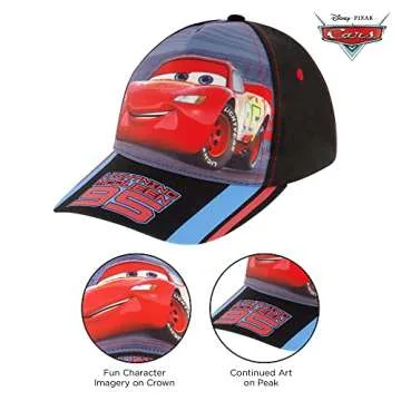 Disney Boys Baseball Cap, Lightning McQueen Adjustable Toddler Hat, Ages 2-4, Black