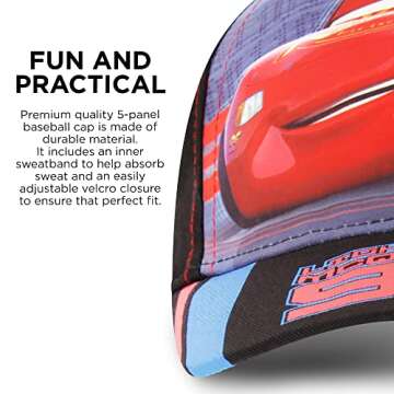 Disney Boys Baseball Cap, Lightning McQueen Adjustable Toddler Hat, Ages 2-4, Black