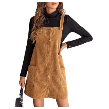 Chic Floerns Corduroy Pinafore Dress with Pockets