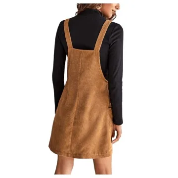 Chic Floerns Corduroy Pinafore Dress with Pockets