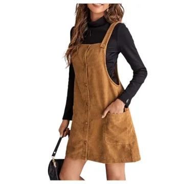 Chic Floerns Corduroy Pinafore Dress with Pockets