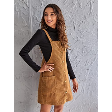 Chic Floerns Corduroy Pinafore Dress with Pockets