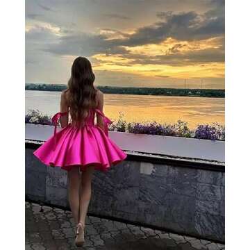 SHANDUAO Off Shoulder Prom Dress 2025 Short Satin Sleeveless Evening Dress Bow Shoulder Strap Cocktail Dresses Short Wedding Bridal Gown Black-16