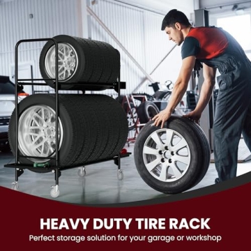 EROTASH Tire Rack, Tire Rack for Garage, Tire Storage Rack, Heavy Duty Tire Rack, Rolling Tire Shelf, Car Tire Stand with Wheels, Workshop Shelving