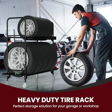 EROTASH Tire Rack, Tire Rack for Garage, Tire Storage Rack, Heavy Duty Tire Rack, Rolling Tire Shelf, Car Tire Stand with Wheels, Workshop Shelving