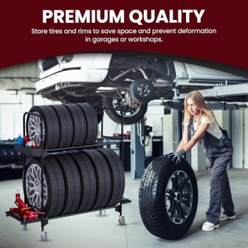 EROTASH Tire Rack, Tire Rack for Garage, Tire Storage Rack, Heavy Duty Tire Rack, Rolling Tire Shelf, Car Tire Stand with Wheels, Workshop Shelving