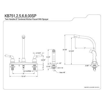 Kingston Brass KB752SP Magellan 8-Inch High Arch Kitchen Faucet with Sprayer, Polished Brass