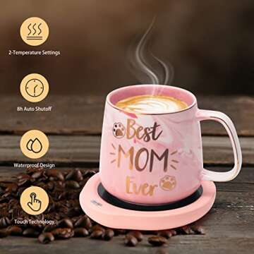 Coffee Mug Warmer & Best MOM Ever Mug Set, Electric Cup Warmer for Desk Office Home, Beverage Warmer with 2 Temperature Setting, 8-Hours Auto Shut Off, Best Mom Present