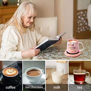 Coffee Mug Warmer & Best MOM Ever Mug Set, Electric Cup Warmer for Desk Office Home, Beverage Warmer with 2 Temperature Setting, 8-Hours Auto Shut Off, Best Mom Present