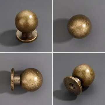 Dosoye 5 Pack 1 Inch (25mm) Diameter Round Solid Vintage Antique Brass Cabinet Knobs，Cabinet Pulls Knobs for Cabinets and Drawers,Ball Cabinet Knobs Cabinetry Hardware