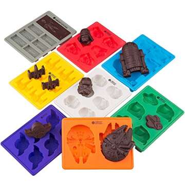Set of 8 Star Wars Silicone Ice Cube Molds | Candy Chocolate Baking Molds with Novelty Yoda Tray. Create Cake Toppers, Jello, Soaps, Candles and Bath Bombs - Best Gift with E-book