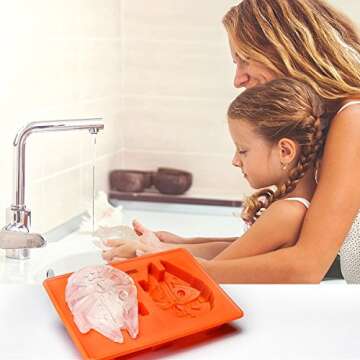 Set of 8 Star Wars Silicone Ice Cube Molds | Candy Chocolate Baking Molds with Novelty Yoda Tray. Create Cake Toppers, Jello, Soaps, Candles and Bath Bombs - Best Gift with E-book