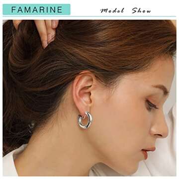 FAMARINE Silver Clip on Earrings Chunky Tube Hoop Clip on Earrings for Women Minimalistic Round Thic...