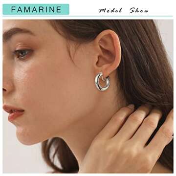 FAMARINE Silver Clip on Earrings Chunky Tube Hoop Clip on Earrings for Women Minimalistic Round Thick Clip Earring