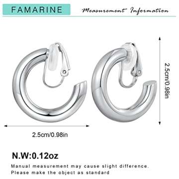 FAMARINE Silver Clip on Earrings Chunky Tube Hoop Clip on Earrings for Women Minimalistic Round Thick Clip Earring
