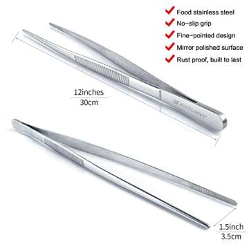 12 Inch Kitchen Tweezers Fine Tweezer Tongs, MSY BIGSUNNY Stainless Steel Food Tweezers Multi-functi...