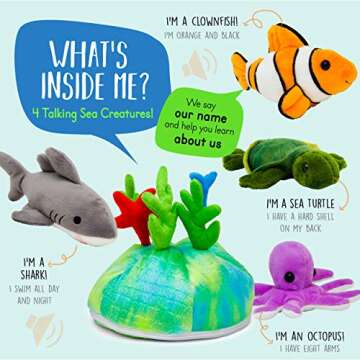 Talking Plush Ocean Animals Set of 4 | Sea Creatures with Coral Reef House