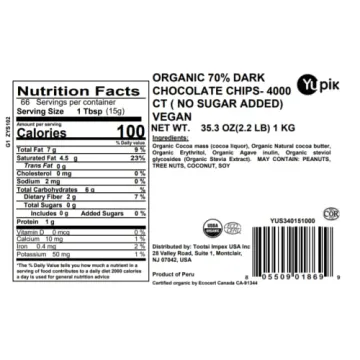 Yupik Organic Dark Chocolate Chips 70% Cacao 2.2 lb