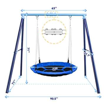 JYGOPLA 500lbs Saucer Swing with Frame, Kids Swing Set for Outdoor Backyard,1 45'' Saucer Tree Swing + 1 Heavy Duty Metal Swing Frame(Blue)