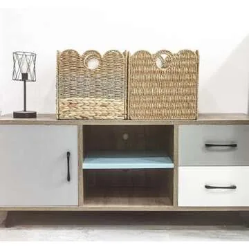 Scalloped Wicker Storage Cubes Basket, 12x12 Heavy Duty Hyacinth Baskets for Shelves, Foldable Natural Boho Square Bins (Renewable Paper Rope 2Pack, 12x12in)