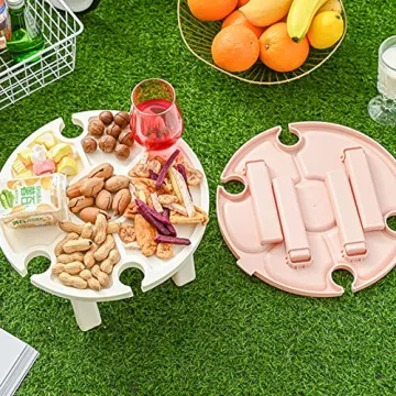 EIIXMSO Portable Picnic Table - Foldable Wine Glass Holder