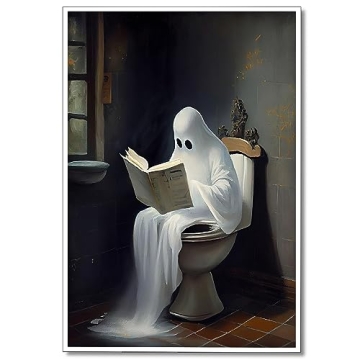 Wodkodnxy Vintage Cute Ghost on Toliet Reading Books Canvas Wall, Art Funny Gothic Aesthetic Posters...