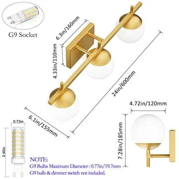 Ralbay Mid Century Modern Gold Bathroom Light Fixtures 3-Light Gold Milky Glass Modern Bathroom Vanity Lights Over Mirror, Gold Wall Light for Bathroom (Exclude Bulb)