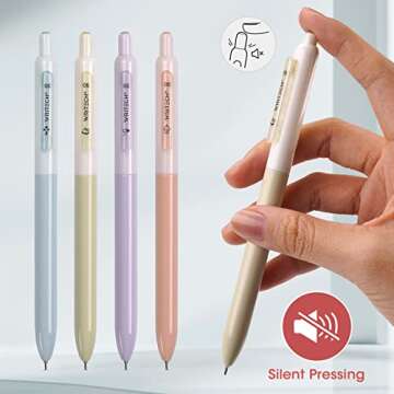 WRITECH Gel Pens Fine Point:0.5mm Silent Retractable Extra Fine Needle Point Smooth Writing Pen Set No Smear Smudge Black Large Ink Click Pen Non Bleed 8ct for Journaling Drawing Sketching Notetaking