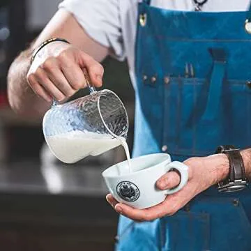 High Borosilicate Glass Milk Frothing Pitcher with Measurement, 20oz/600ml Hammer Heat Resistant Glass Milk Coffee Cappuccino Latte Art Steaming Pitcher Barista Milk Jug Cup, Stovetop & Microwave Safe