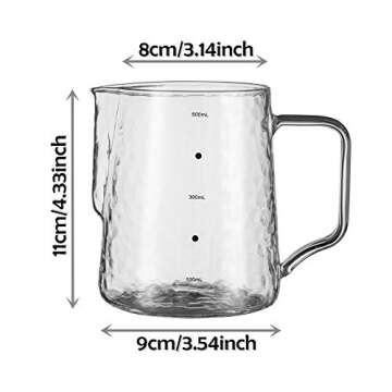 High Borosilicate Glass Milk Frothing Pitcher with Measurement, 20oz/600ml Hammer Heat Resistant Glass Milk Coffee Cappuccino Latte Art Steaming Pitcher Barista Milk Jug Cup, Stovetop & Microwave Safe