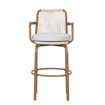 Merax Outdoor Patio Bar Stools Set of 2, 29" H Modern Woven Rattan Rope Bar Height Chair with Back and Arm for Kitchen Pool Island, Patio Garden