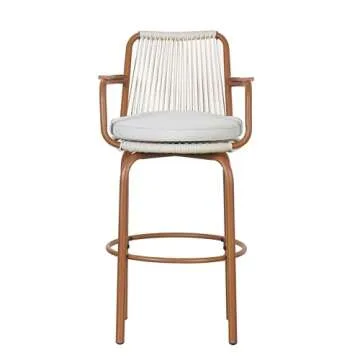 Merax Outdoor Patio Bar Stools Set of 2, 29" H Modern Woven Rattan Rope Bar Height Chair with Back and Arm for Kitchen Pool Island, Patio Garden