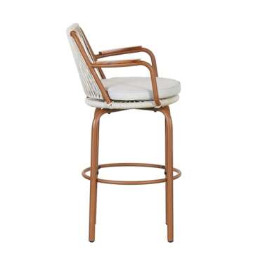 Merax Outdoor Patio Bar Stools Set of 2, 29" H Modern Woven Rattan Rope Bar Height Chair with Back and Arm for Kitchen Pool Island, Patio Garden