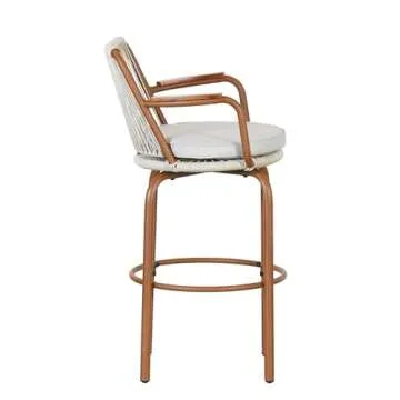 Merax Outdoor Patio Bar Stools Set of 2, 29" H Modern Woven Rattan Rope Bar Height Chair with Back and Arm for Kitchen Pool Island, Patio Garden