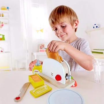 Hape Wooden Pop-Up Toaster Set for Kids' Pretend Play