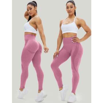 HIGORUN Women Seamless Leggings Smile Contour High Waist Workout Gym Yoga Pants Pink M