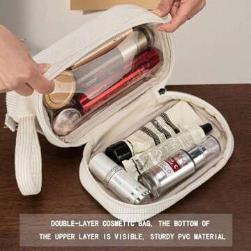 ROSABLE Makeup Bag,Double Layer Cosmetic Bag,Travel Makeup Bag,Corduroy Makeup Bag, Cosmetic Travel Bags,Roomy Cosmetic Bag for Women and Girls Travel Toiletry Bag Accessories Organizer, Pink