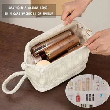 ROSABLE Makeup Bag,Double Layer Cosmetic Bag,Travel Makeup Bag,Corduroy Makeup Bag, Cosmetic Travel Bags,Roomy Cosmetic Bag for Women and Girls Travel Toiletry Bag Accessories Organizer, Pink