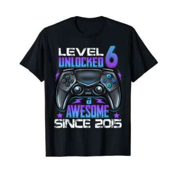 Level 6 Unlocked Awesome Since 2015 6th Birthday Gaming T-Shirt