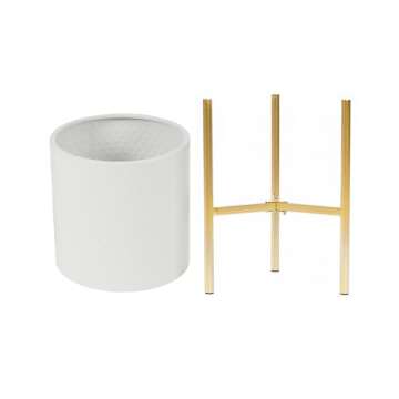 LuxenHome Planters for Indoor Plants, Set of 2 Indoor Plant Pots, White Planter with Gold Metal Stand, Luxury Flower Pots for Indoor Plants, Large Floor Plant Pot for Indoor Plants, NOT Waterproof