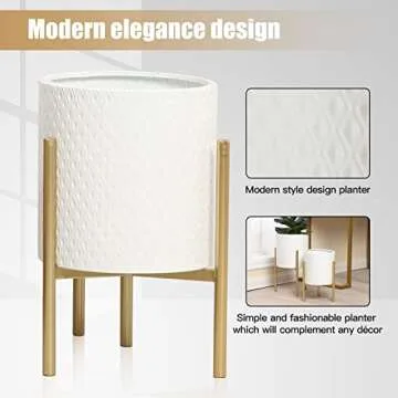 LuxenHome Planters for Indoor Plants, Set of 2 Indoor Plant Pots, White Planter with Gold Metal Stand, Luxury Flower Pots for Indoor Plants, Large Floor Plant Pot for Indoor Plants, NOT Waterproof