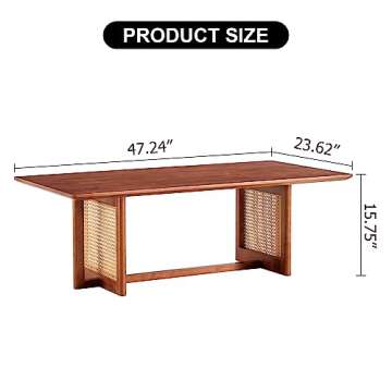 LKTART Modern Imitation Rattan Coffee Table Rectangular Solid Wood Table Top Cross Table Legs for Li...