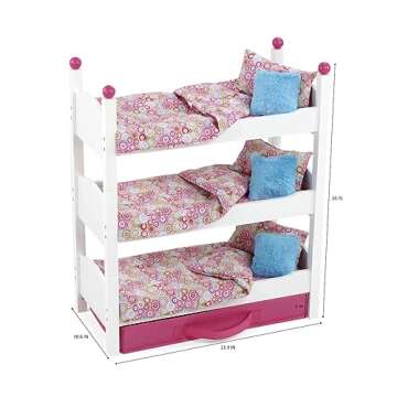 Emily Rose Doll Clothes 18 Inch Doll Furniture Bed Accessories Toy Gift Set for Kids Girls | 18" Doll Triple Bunkbed Bunk - Clothing Storage & Doll Bedding | Fits 14"-19" Dolls - Stuffed Animals