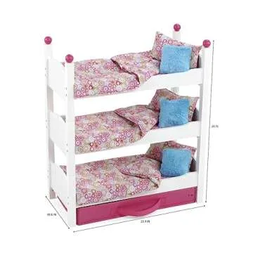 Emily Rose Doll Clothes 18 Inch Doll Furniture Bed Accessories Toy Gift Set for Kids Girls | 18" Doll Triple Bunkbed Bunk - Clothing Storage & Doll Bedding | Fits 14"-19" Dolls - Stuffed Animals