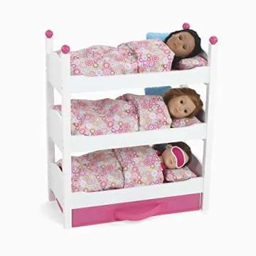 Emily Rose Doll Clothes 18 Inch Doll Furniture Bed Accessories Toy Gift Set for Kids Girls | 18" Doll Triple Bunkbed Bunk - Clothing Storage & Doll Bedding | Fits 14"-19" Dolls - Stuffed Animals