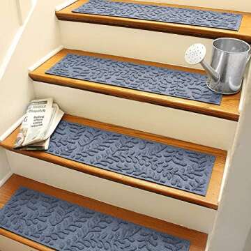 Bungalow Flooring Waterhog Stair Treads, Set of 4, 8-1/2 x 30 inches, Made in USA, Durable and Decorative Floor Covering, Indoor/Outdoor, Water-Trapping, Boxwood Collection, Bluestone