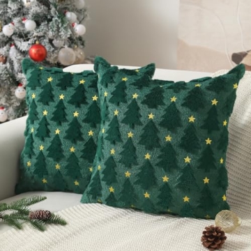 Dark Green Christmas Pillow Covers Set of 2