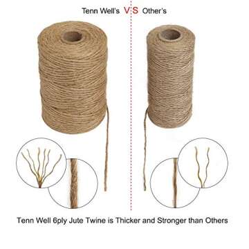 Tenn Well Jute Twine, 328Feet 2.32mm 6Ply Natural Garden Twine, Heavy Duty Jute String for Crafts, Gift Wrapping, Gardening, Packing, Christmas Decorations