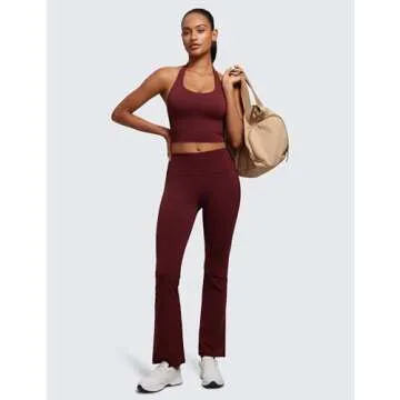 CRZ YOGA Womens Butterluxe Halter Longline Sports Bra - Padded Workout Yoga Crop Tops Tanks with Built in Pads Red Merlot Small