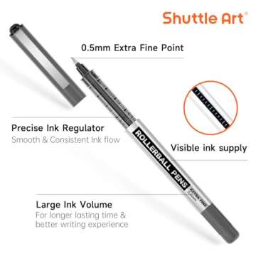 Shuttle Art RollerBall Pens, 25 Pack Black Fine Point 0.5mm Liquid Ink Pens for Writing, Journaling,...